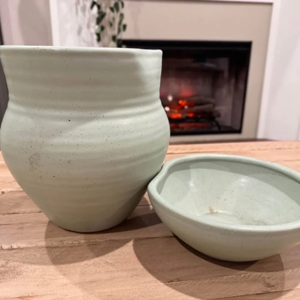 West Elm Sage Vase and Bowl Ceramic Set
